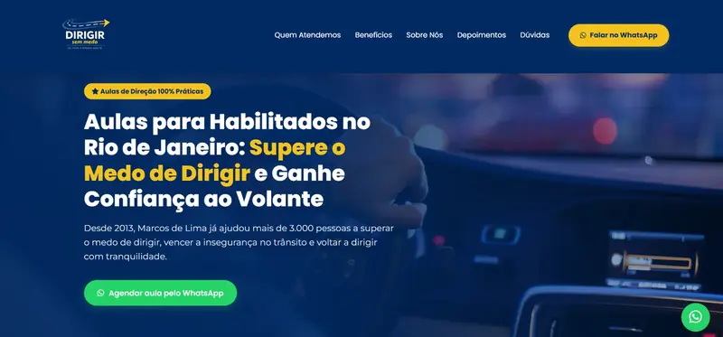 Página inicial do site Dirigir Sem Medo RJ