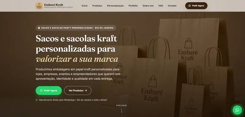 Página inicial do site Embaré Kraft